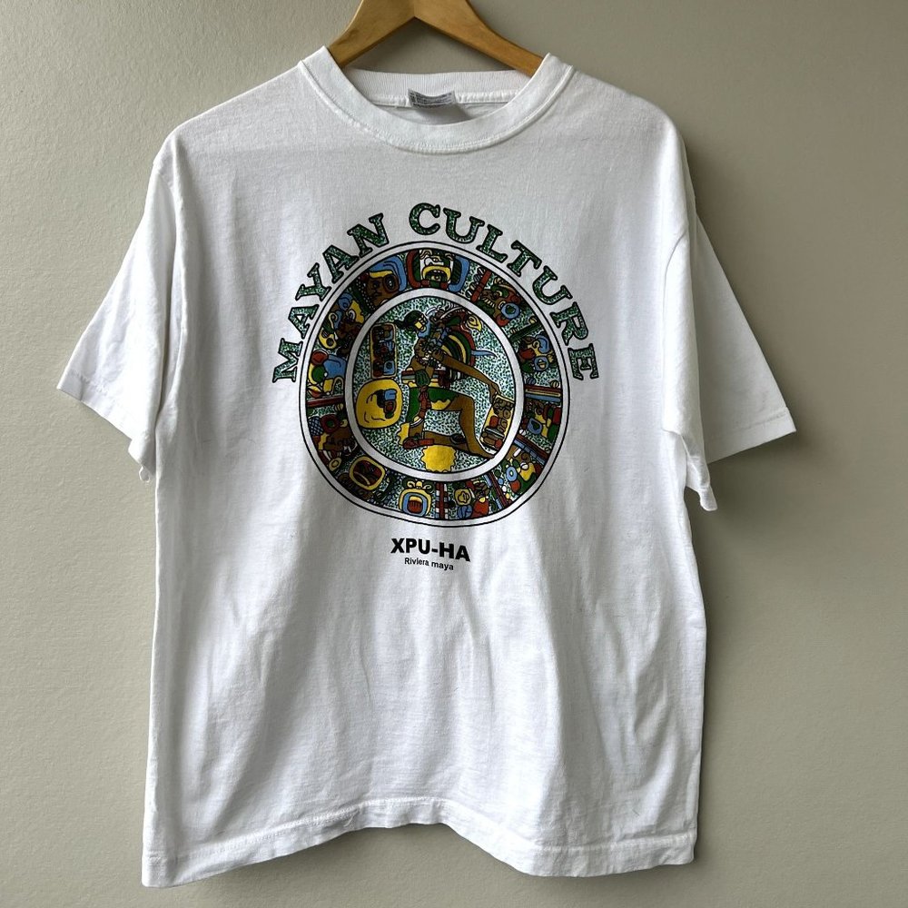 Mayan Culture XPU-HA Riviera Vintage Wayex 40 Large White Aztec Short Sleeve Tee